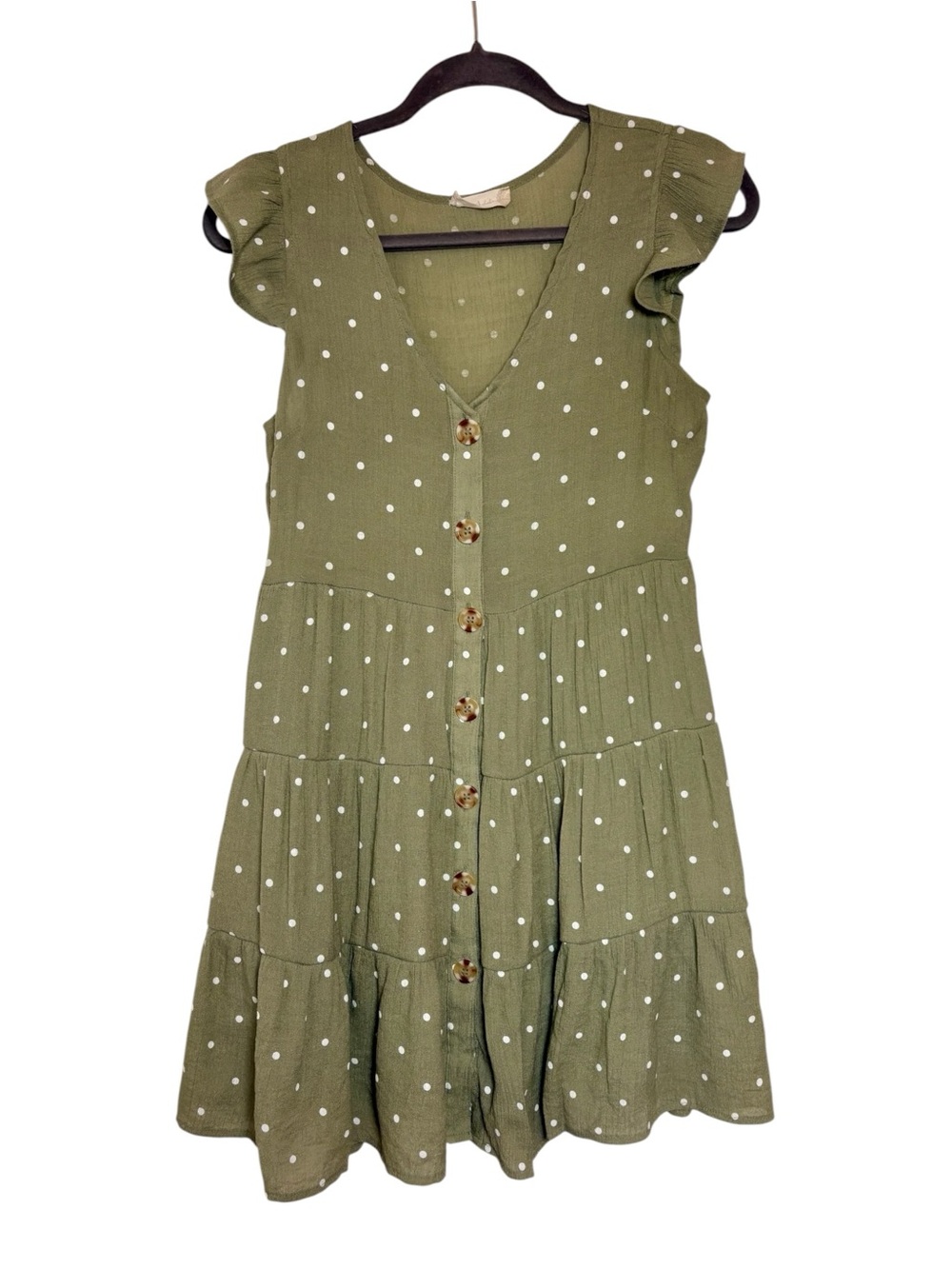 Altar’d State Green Polka Dot Dress Preppy Feminine Tiered Medium